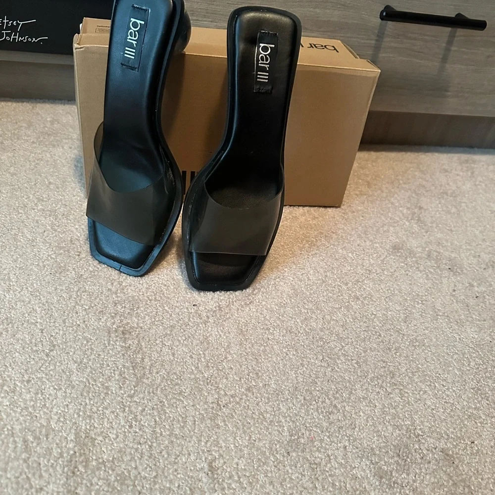 Bar III Black Square Open-Toe Slide Mules NIB - Picture 2 of 9